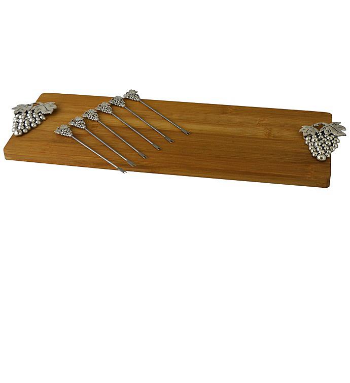 Cheese Board With 6 Picks, Silver Grapes